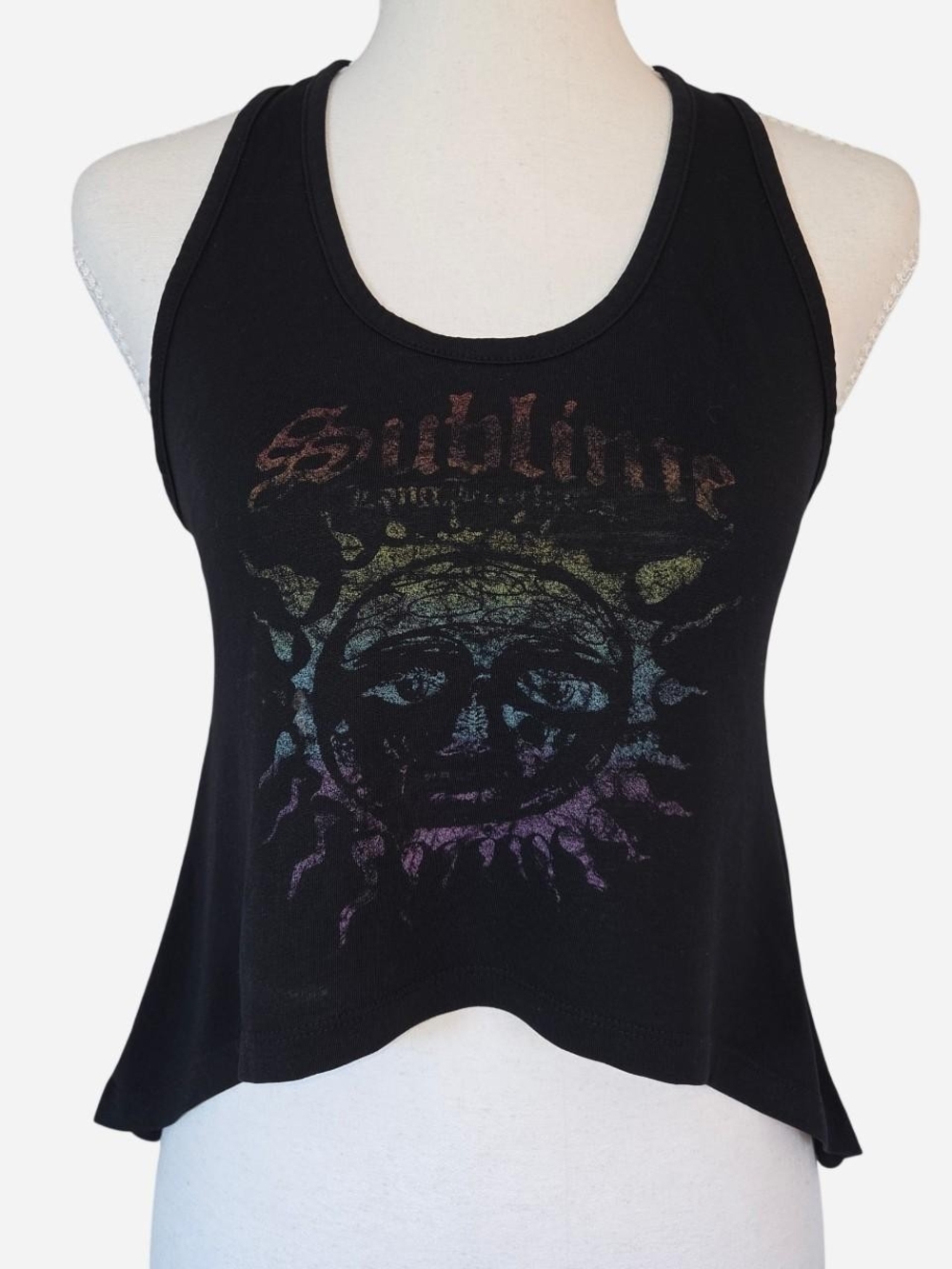 Sublime band asymmetrical cropped tank top with sun graphic  grunge punk size XS